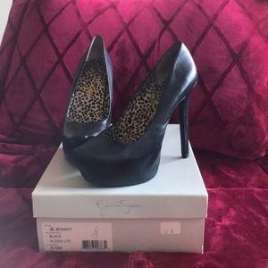 Black Platform Leather Heels